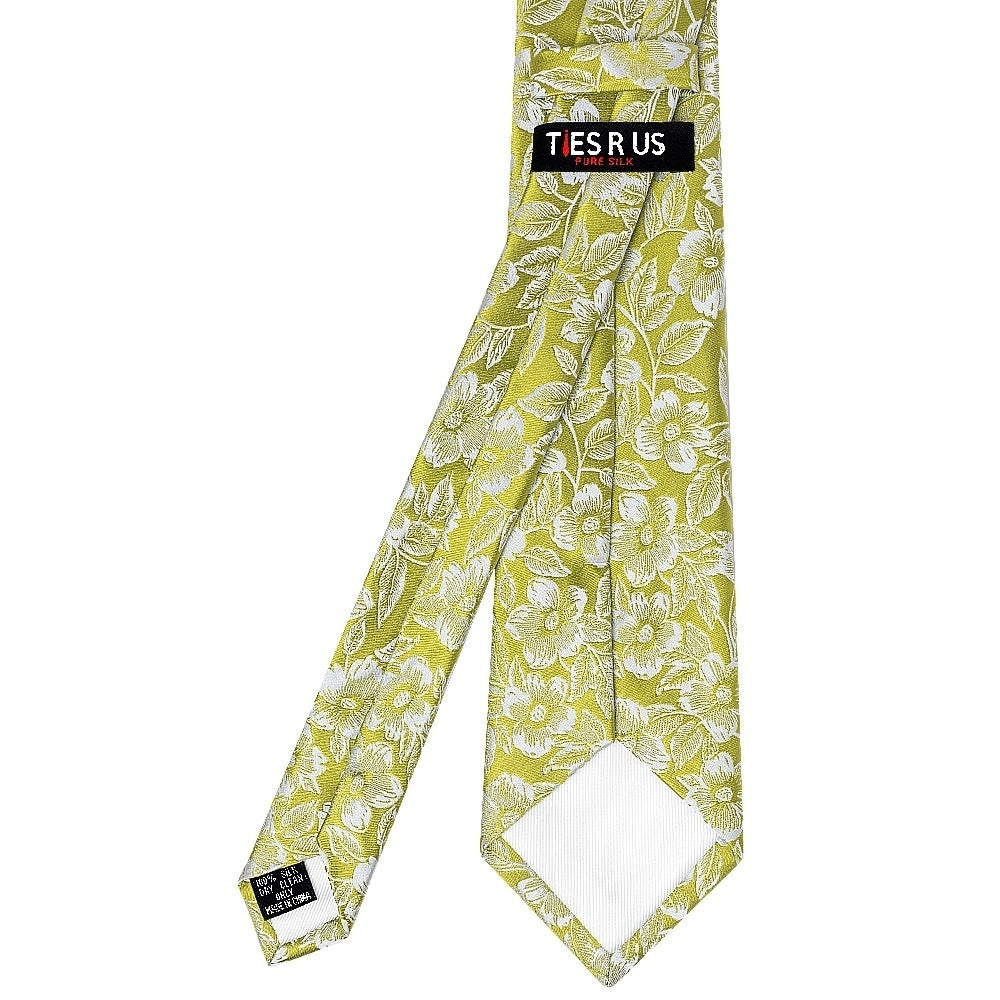 Mens Green Floral Silk Classic Tie And Pocket Square 4