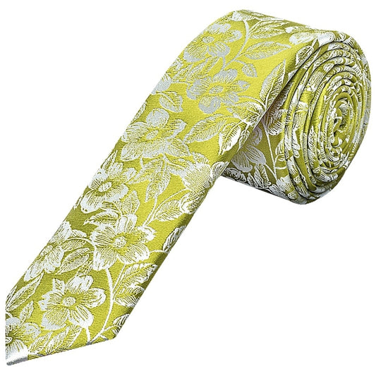 Mens Green Floral Silk Skinny Tie And Pocket Square 2