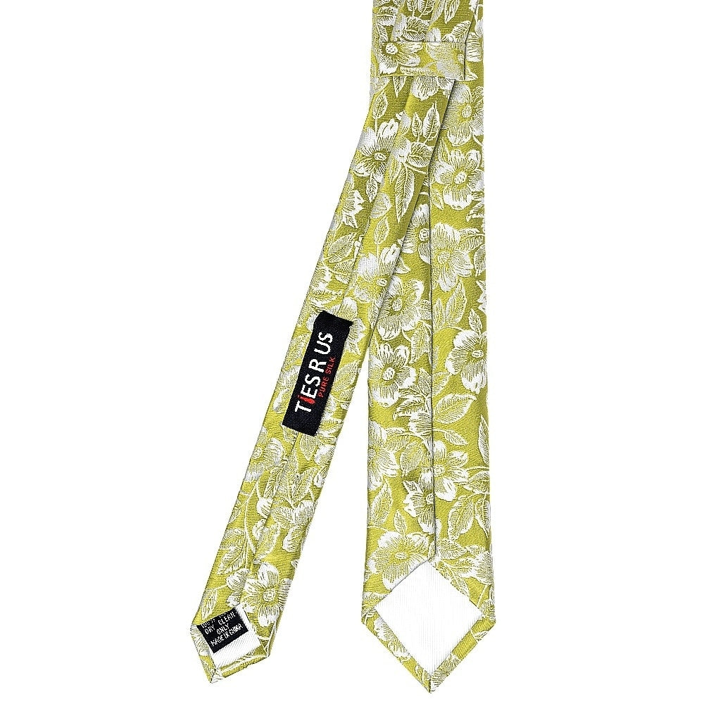 Mens Green Floral Silk Skinny Tie And Pocket Square 4
