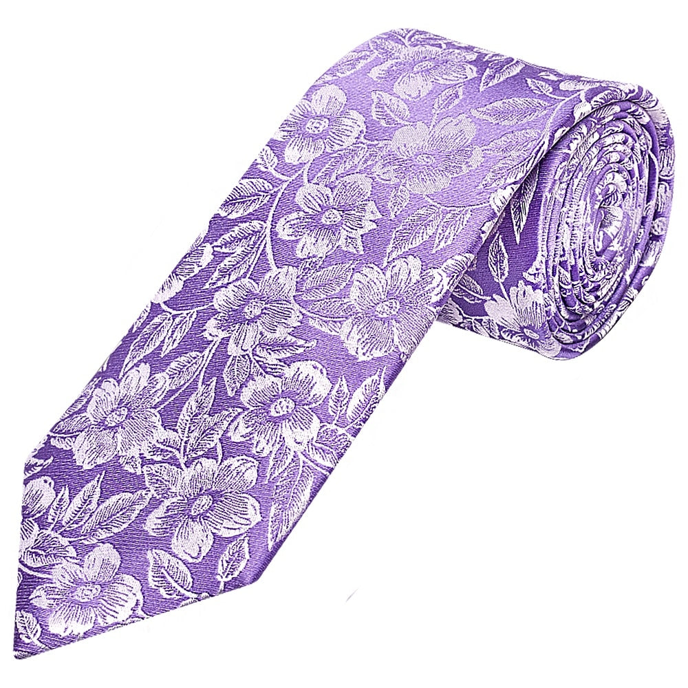 Mens Lavender Floral Silk Classic Tie 1