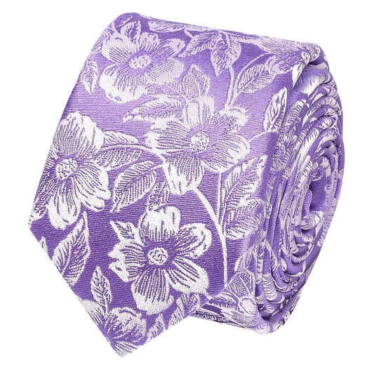 Mens Lavender Floral Silk Skinny Tie 2