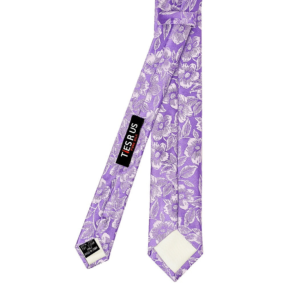 Mens Lavender Floral Silk Skinny Tie 3