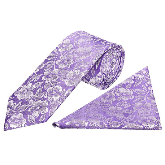 Mens Lavender Floral Silk Classic Tie And Pocket Square 1