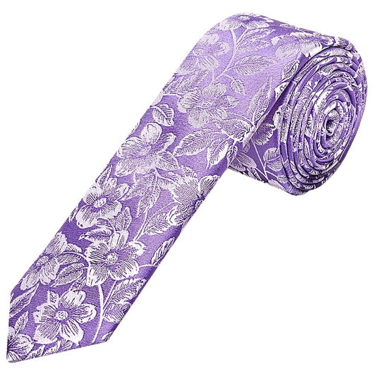 Mens Lavender Floral Silk Skinny Tie And Pocket Square 2