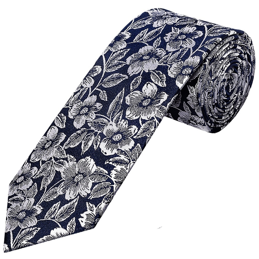 Mens Navy Floral Silk Classic Tie 1