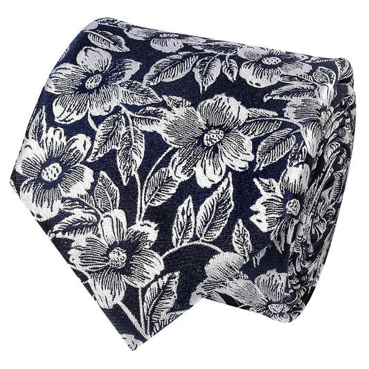 Mens Navy Floral Silk Classic Tie 2