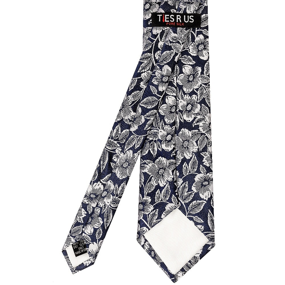 Mens Navy Floral Silk Classic Tie 3