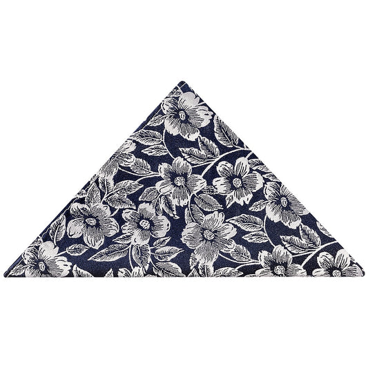 Navy Floral Silk Pocket Square 1