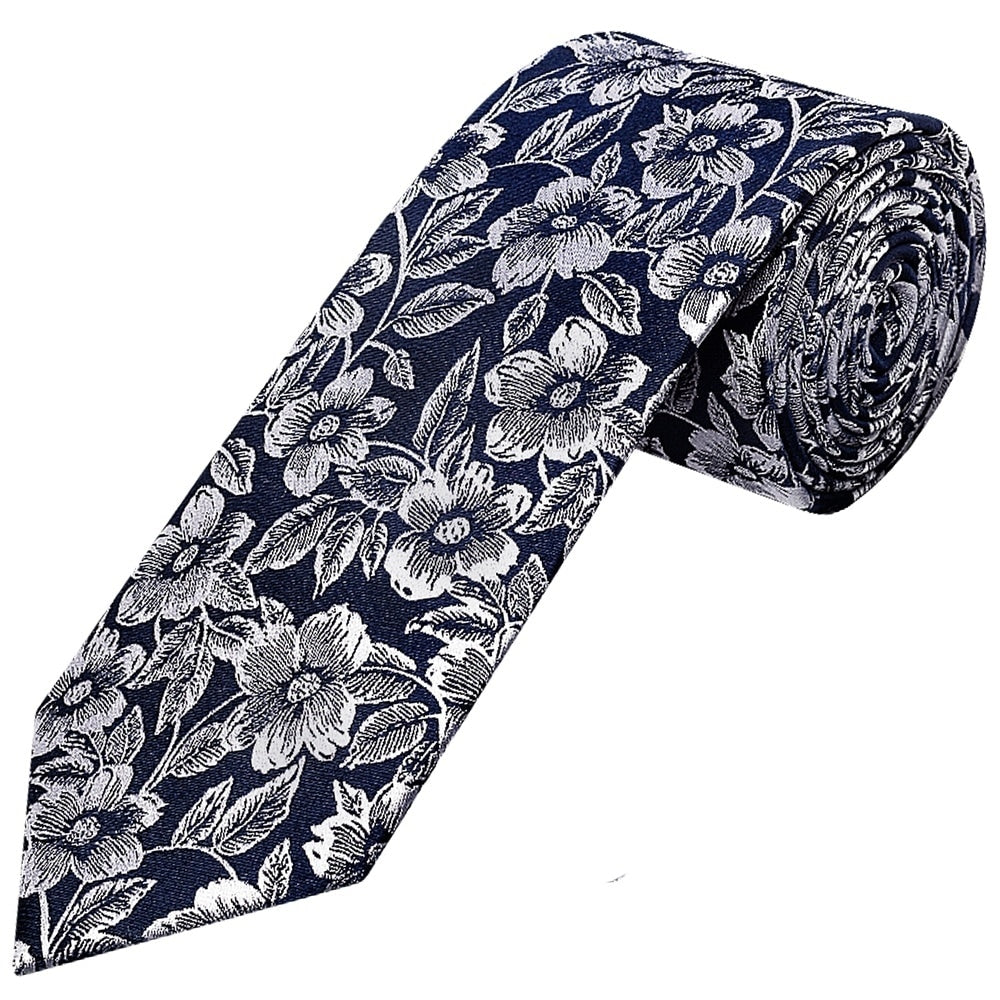 Mens Navy Floral Silk Classic Tie And Pocket Square 2