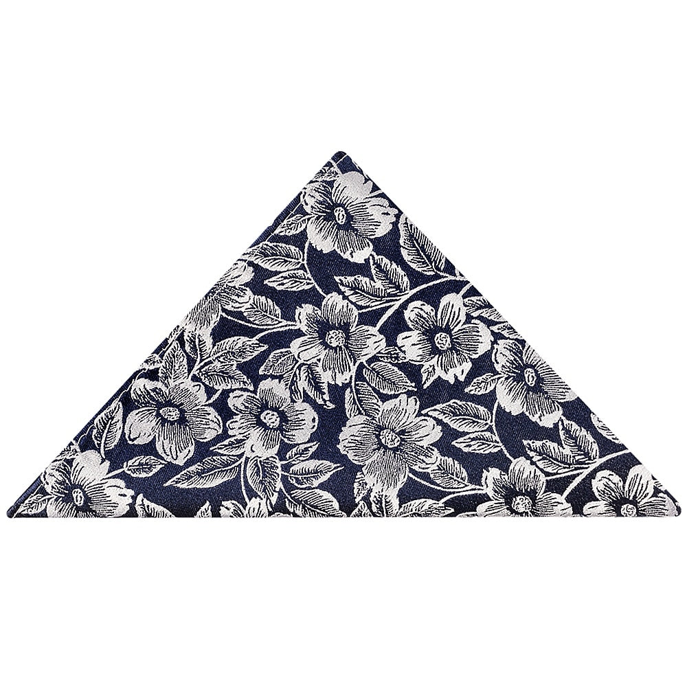 Mens Navy Floral Silk Skinny Tie And Pocket Square 5