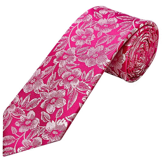 Mens Fuchsia Floral Silk Classic Tie And Pocket Square 2