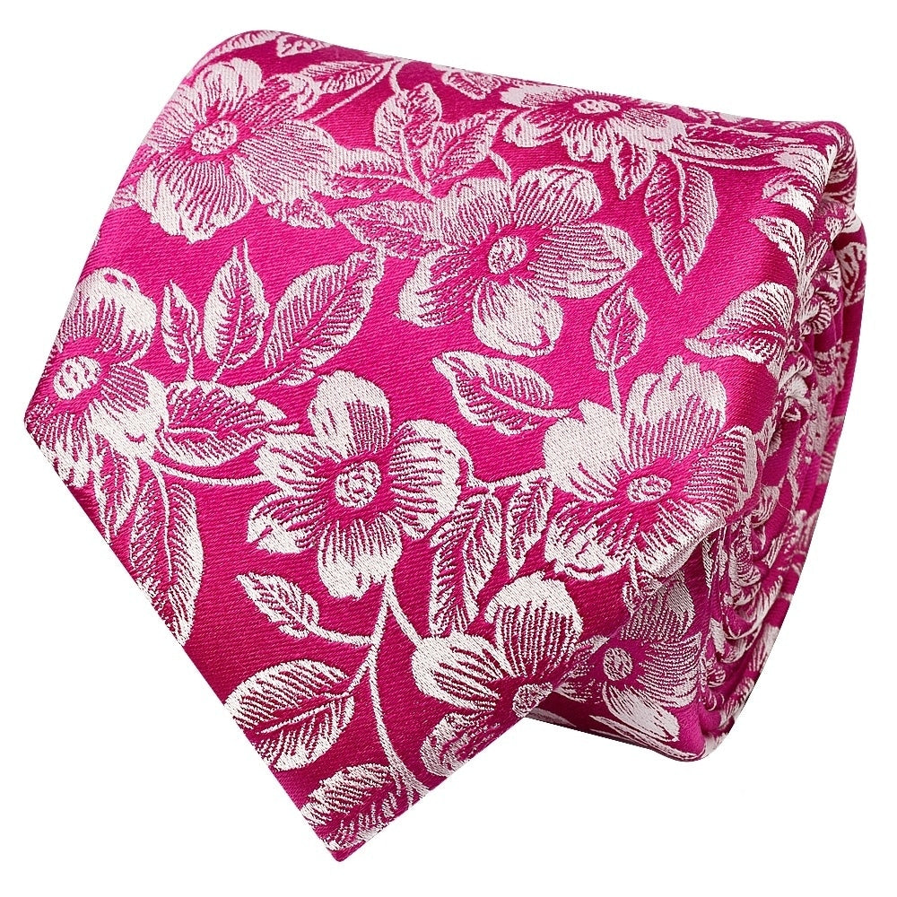 Mens Fuchsia Floral Silk Classic Tie And Pocket Square 3