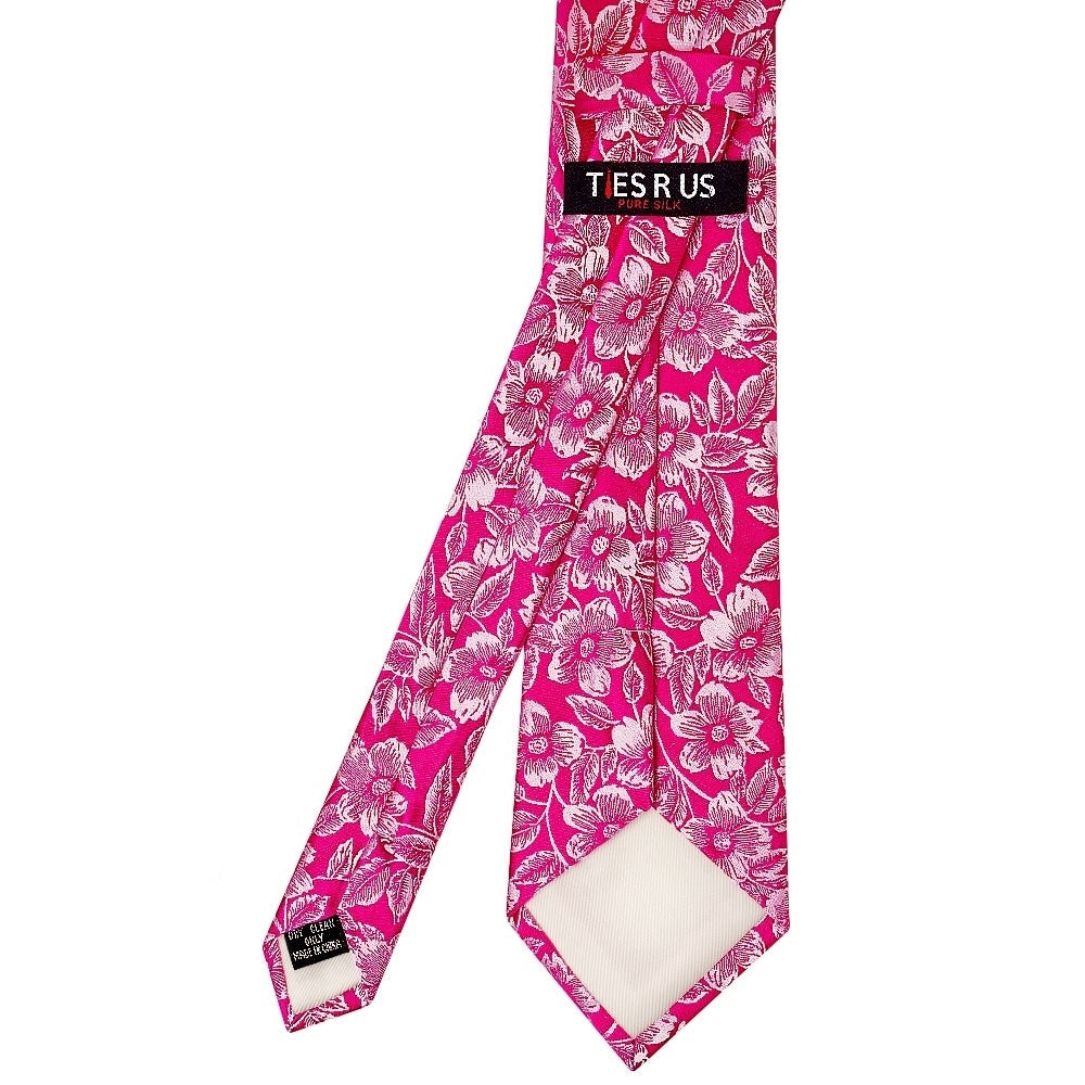 Mens Fuchsia Floral Silk Classic Tie And Pocket Square 4