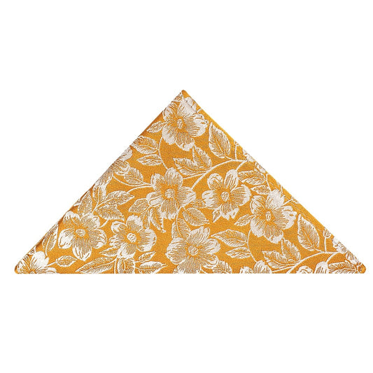 Gold Floral Silk Pocket Square 1