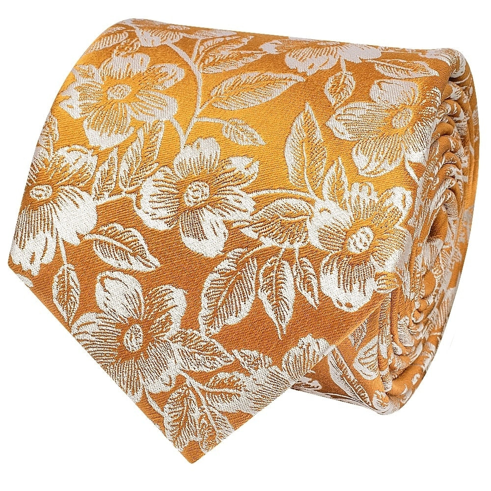 Mens Gold Floral Silk Classic Tie And Pocket Square 3