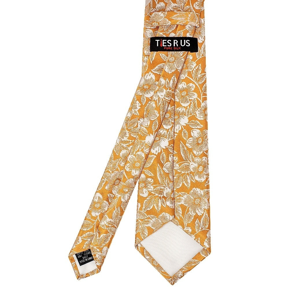 Mens Gold Floral Silk Classic Tie And Pocket Square 4