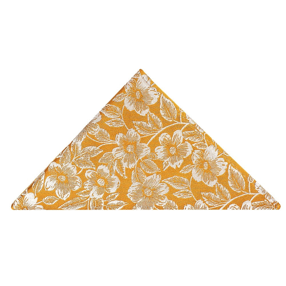 Mens Gold Floral Silk Skinny Tie And Pocket Square 5