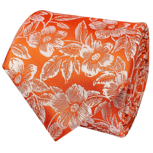 Mens Orange Floral Silk Classic Tie 2