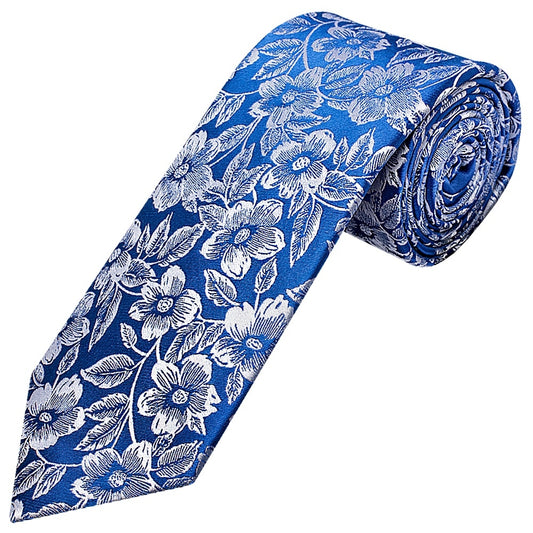Mens Royal Blue Floral Silk Classic Tie 1