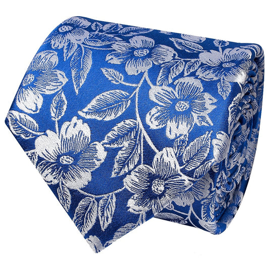 Mens Royal Blue Floral Silk Classic Tie 2