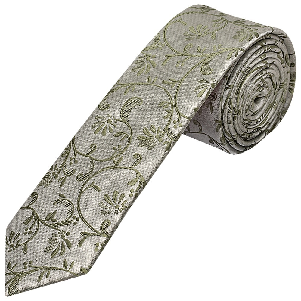 Dusty Sage Floral Skinny Mens Tie 1