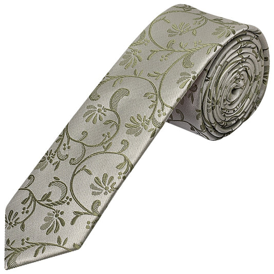 Dusty Sage Floral Skinny Mens Tie 1