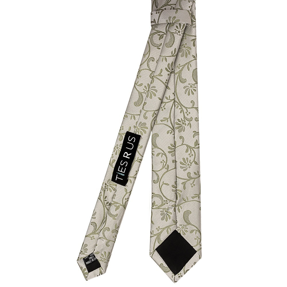 Dusty Sage Floral Skinny Mens Tie 3