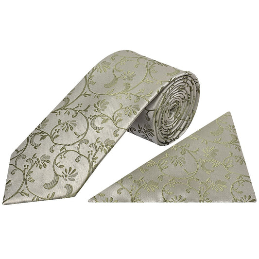 Dusty Sage Floral Classic Mens Tie and Pocket Square Set