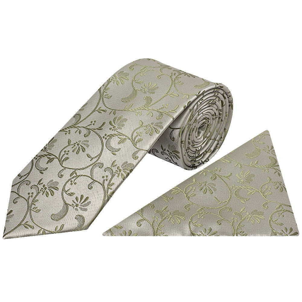 Dusty Sage Floral Classic Mens Tie And Pocket Square Set 1