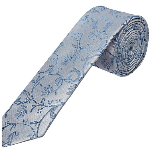 Dusty Blue Floral Skinny Boys Tie And Pocket Square Set 2