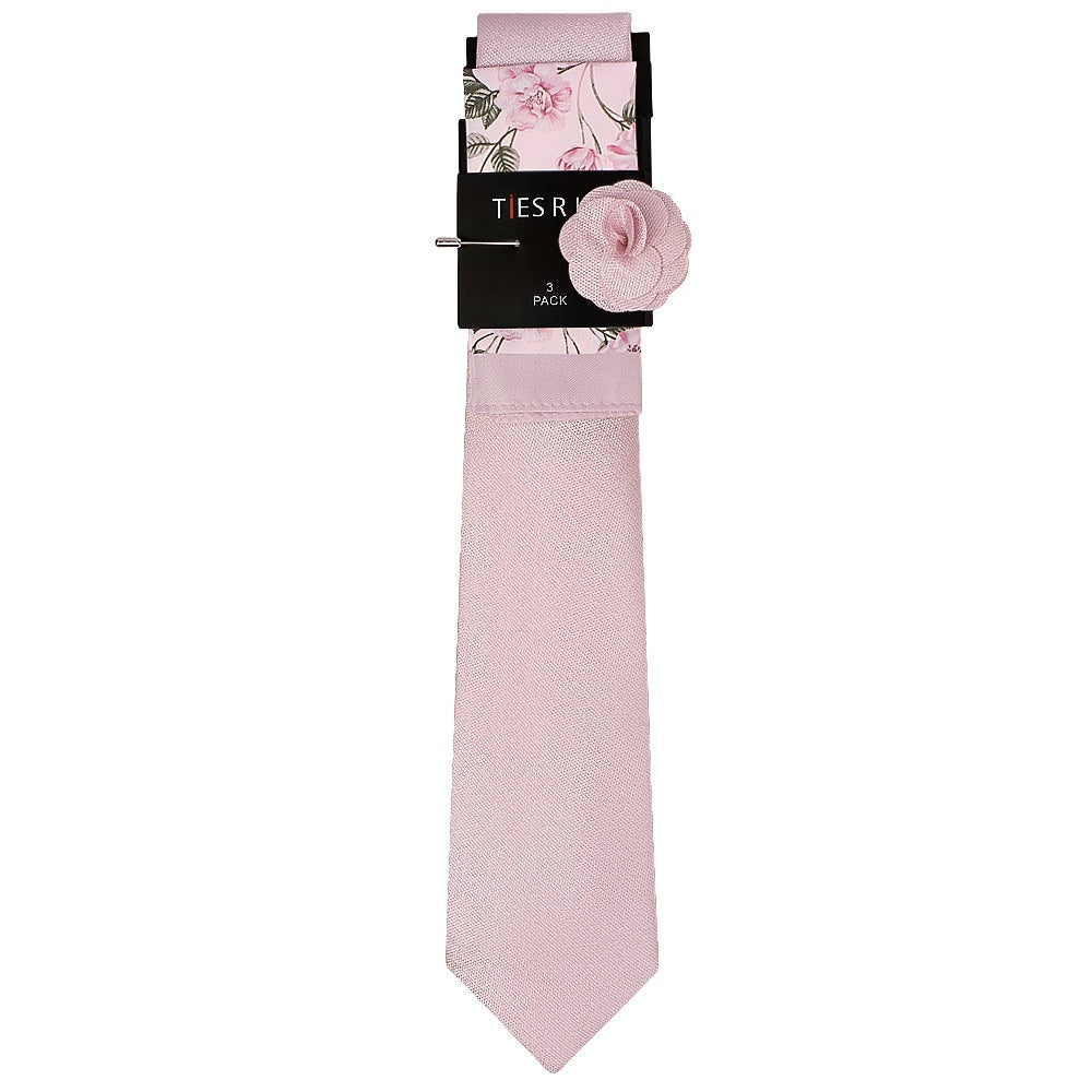 Classic Dusty Rose Mens Tie With Pocket Square And Lapel Pin Set 3