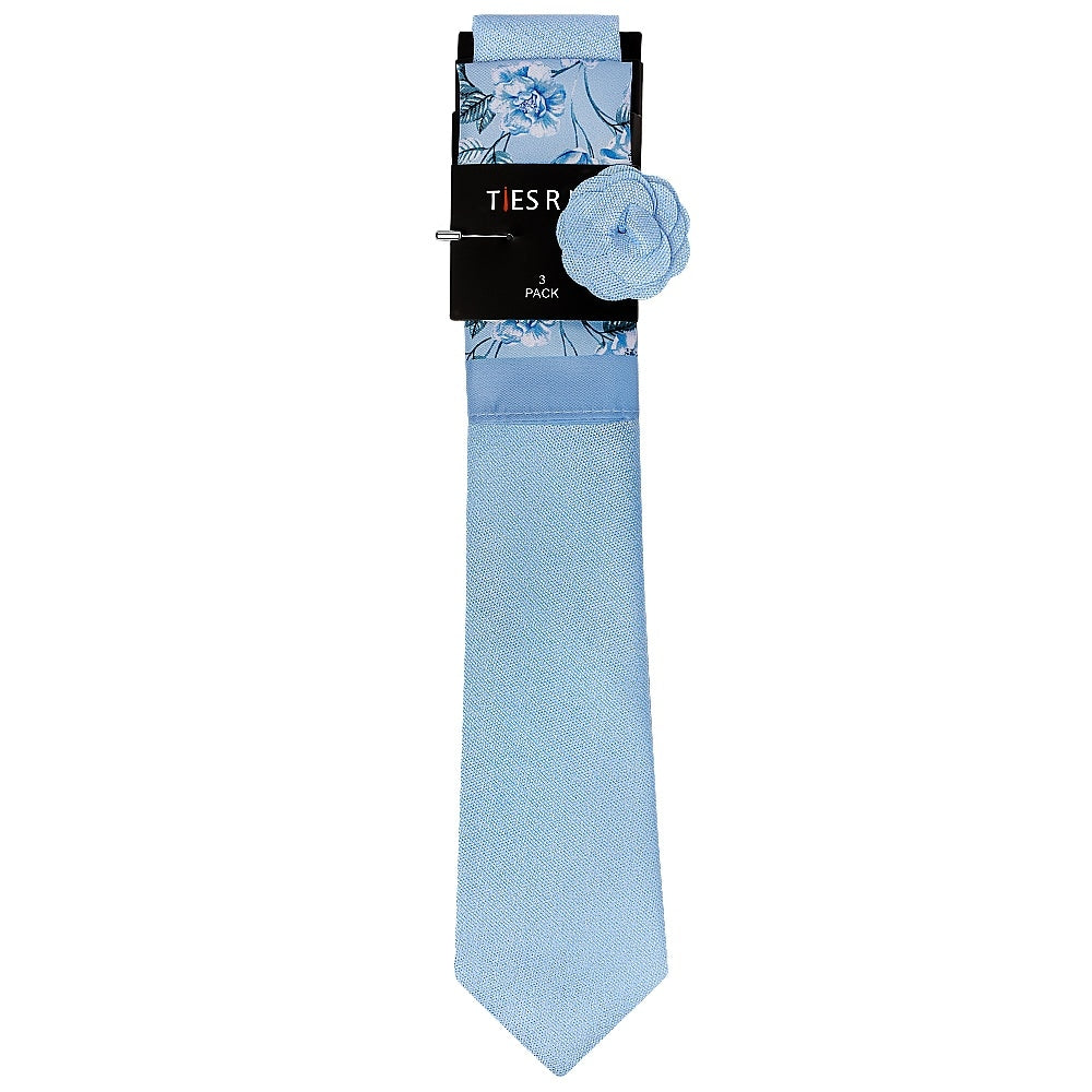Classic Dusty Blue Mens Tie With Pocket Square And Lapel Pin Set 3