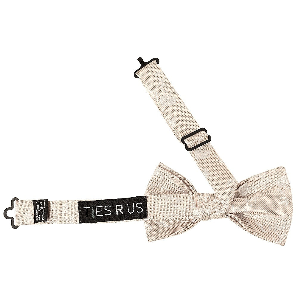 Pre Tied Champagne And White Floral Boys Bow Tie And Pocket Square Set Age 4 7 3