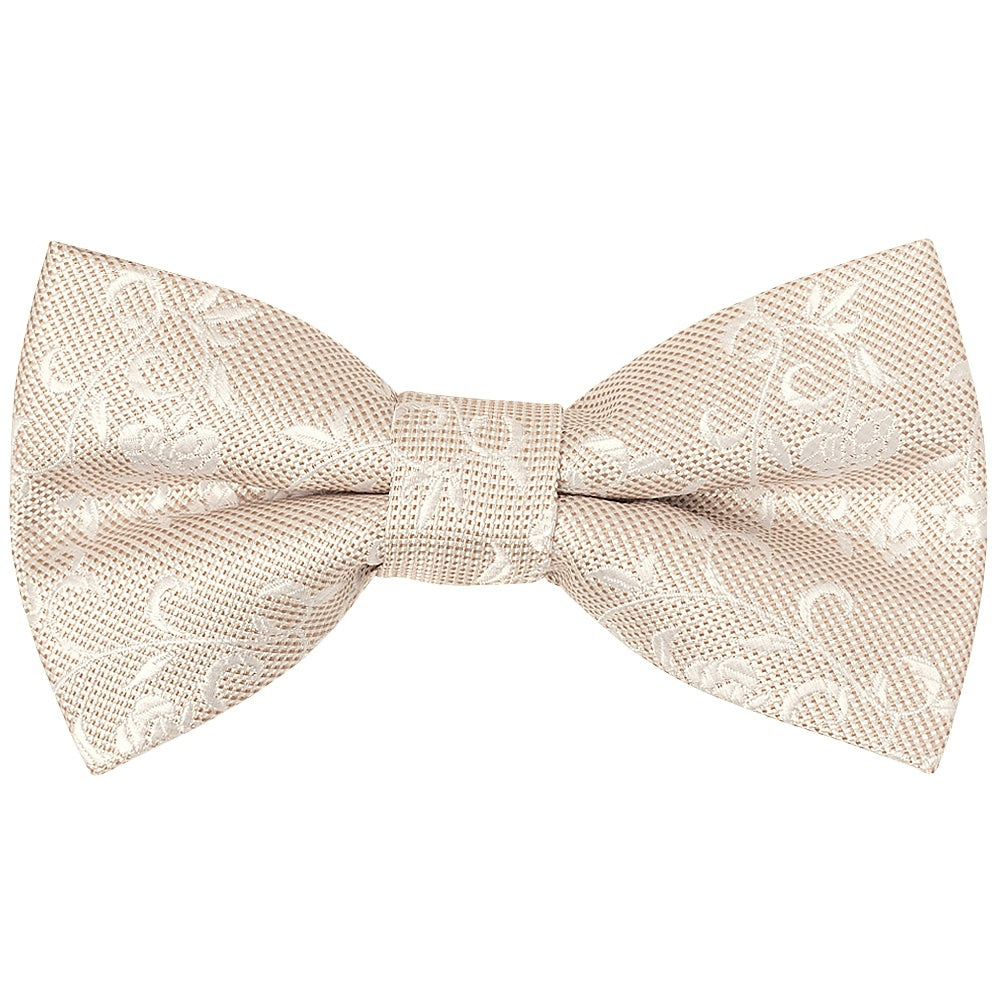 Pre Tied Champagne And White Floral Boys Bow Tie And Pocket Square Set 2
