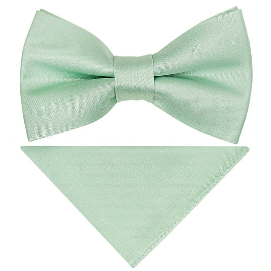 Pre Tied Moss Green Satin Silk Boys Bow Tie And Pocket Square Set 1