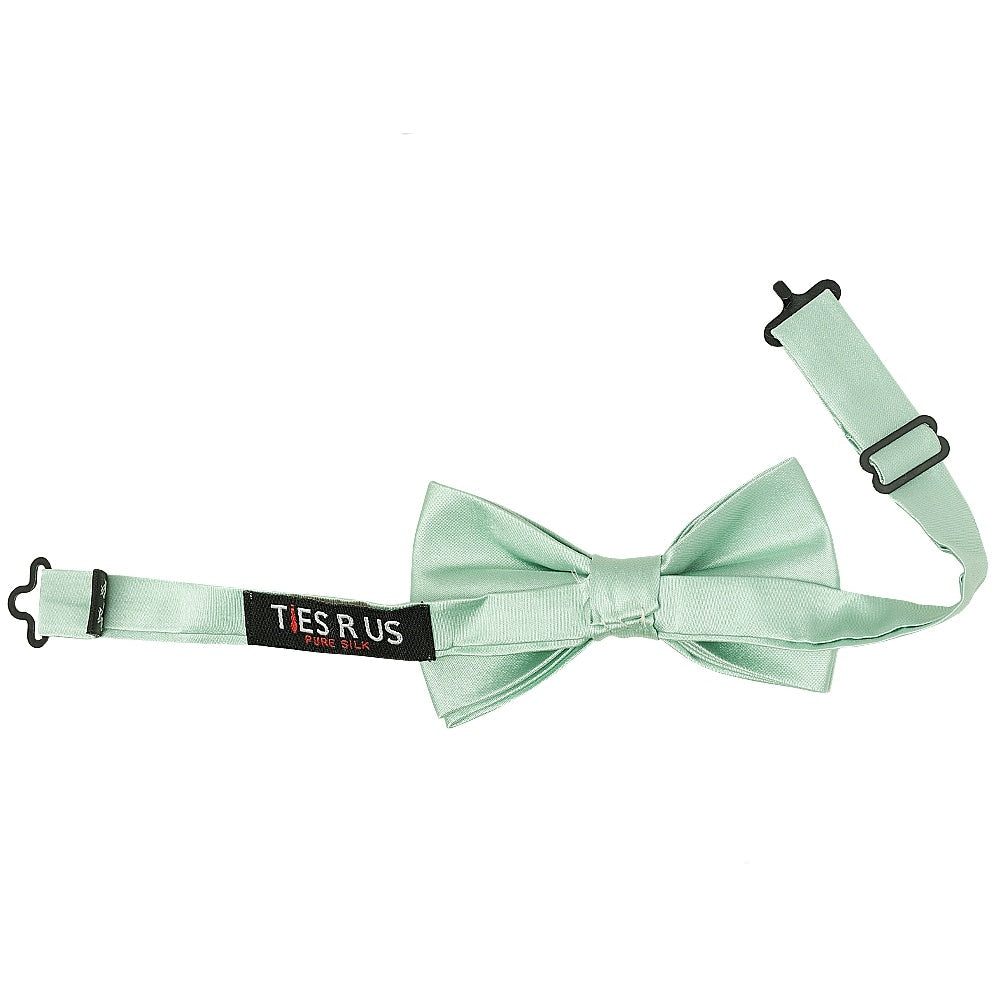 Pre Tied Moss Green Satin Silk Boys Bow Tie And Pocket Square Set 3