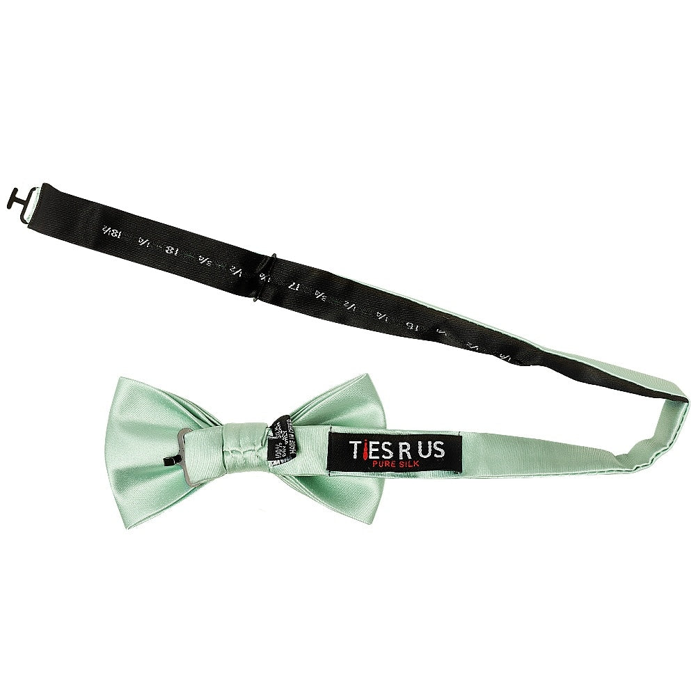 Plain Moss Green Satin Silk Mens Bow Tie 2