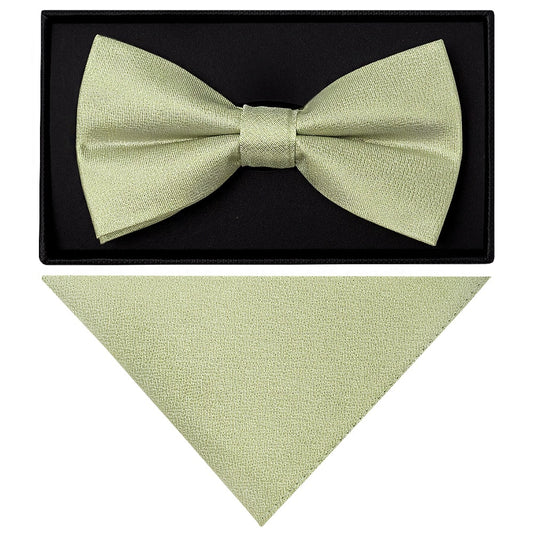 Plain Sage Green Silk Mens Bow Tie and Pocket Square Set