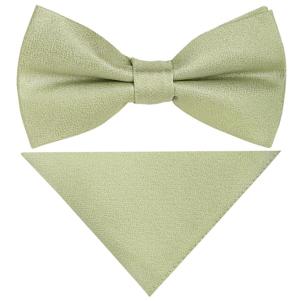 Pre Tied Sage Green Silk Boys Bow Tie And Pocket Square Set Age 8 11 1