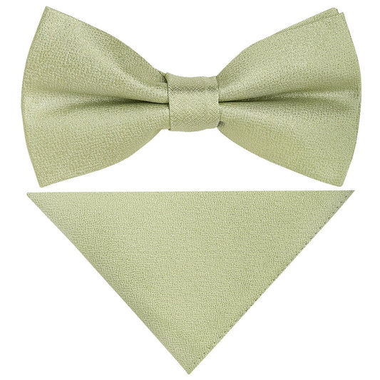 Pre Tied Sage Green Silk Boys Bow Tie And Pocket Square Set Age 4 7 1