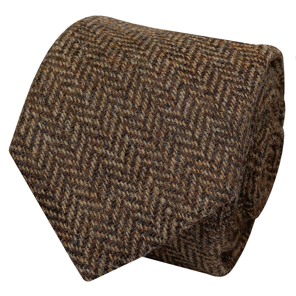 Mens Brown Herringbone Classic Tie 2