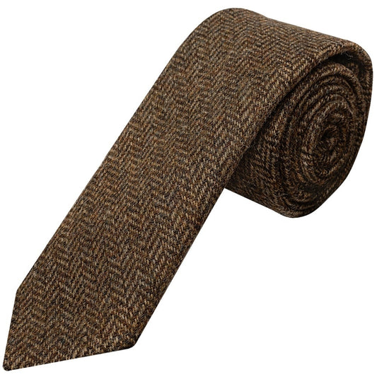Mens Brown Herringbone Classic Tie and Pocket Square Set