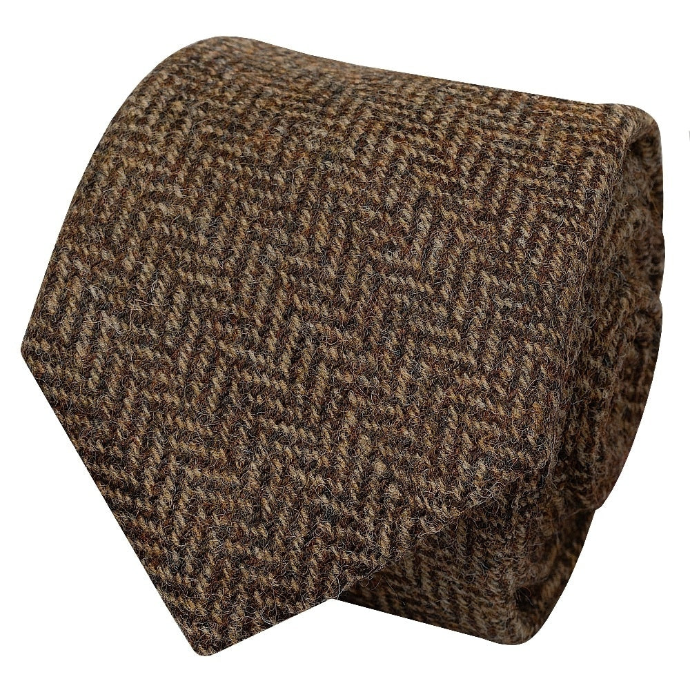 Mens Brown Herringbone Classic Tie And Pocket Square Set 3