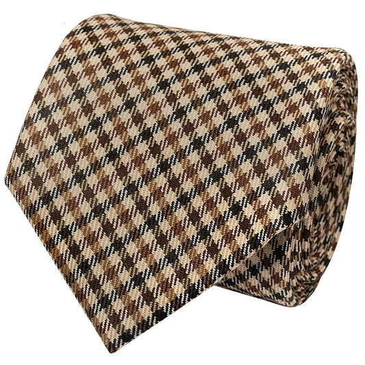 Mens Brown Gingham Classic Tie 2