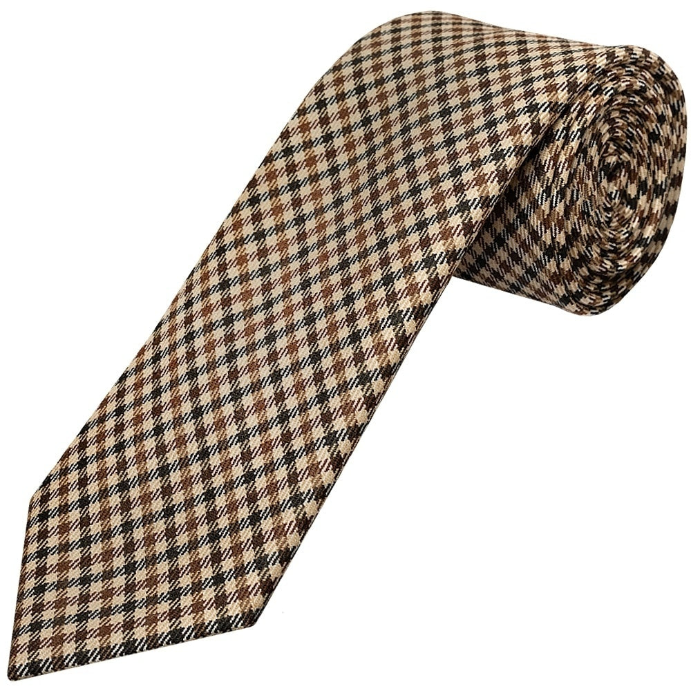 Mens Brown Gingham Classic Tie And Pocket Square Set 2