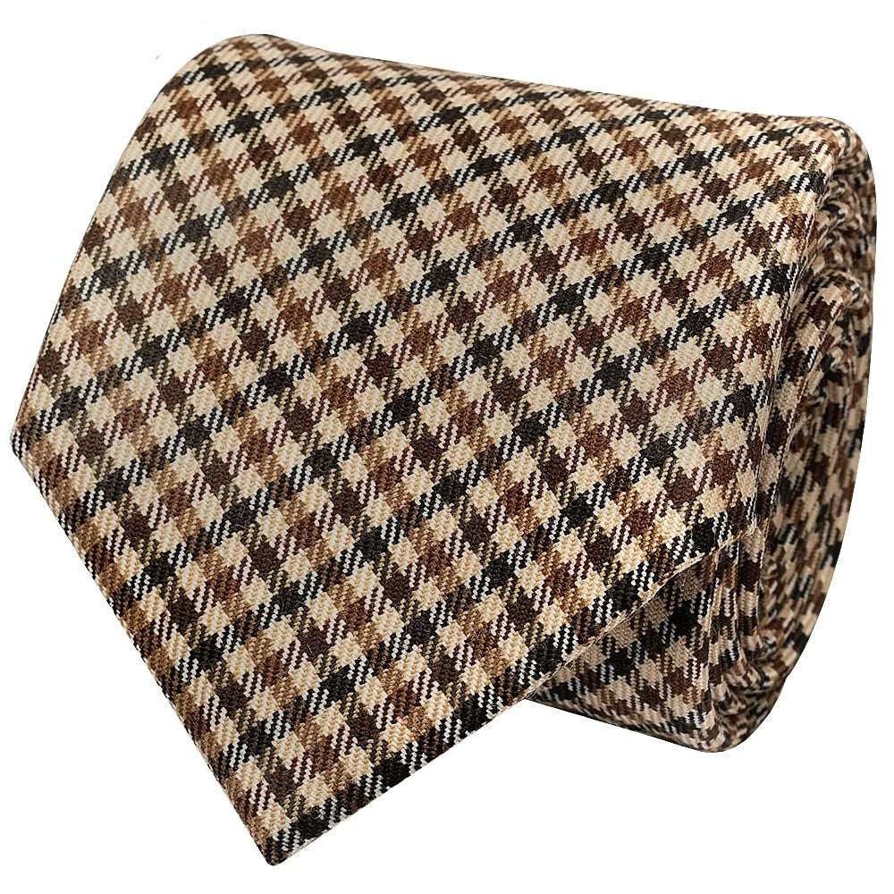 Mens Brown Gingham Classic Tie And Pocket Square Set 3