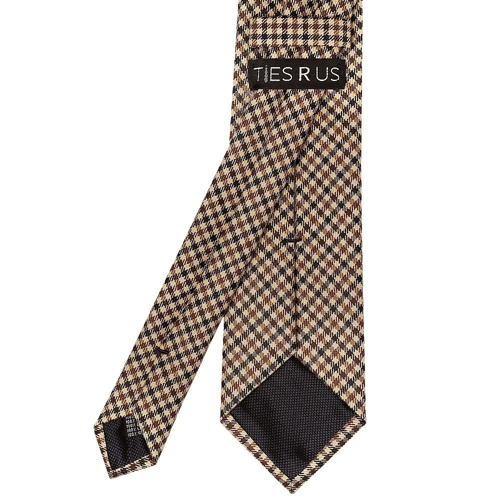 Mens Brown Gingham Classic Tie And Pocket Square Set 4