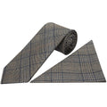 Mens Grey Prince of Wales Classic Tie and Pocket Square Set