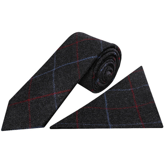 Mens Navy Check Classic Tie And Pocket Square Set 1