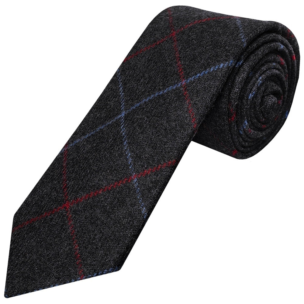 Mens Navy Check Classic Tie And Pocket Square Set 2